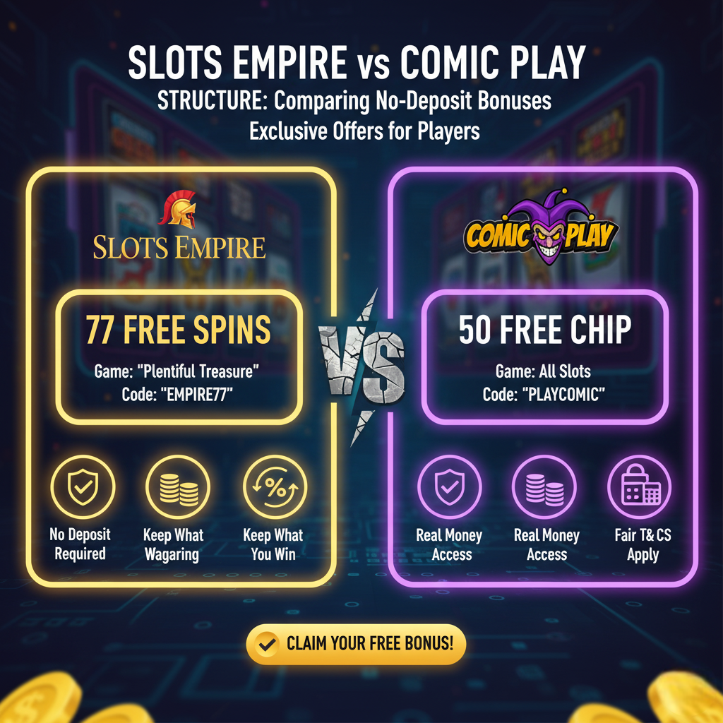 Slots Empire vs Comic Play Structure: Comparing No-Deposit Bonuses Зобр 1 